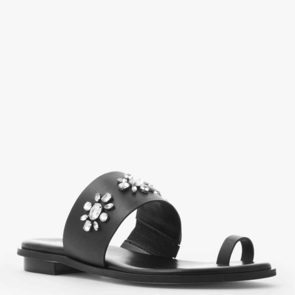 Michael Kors womens Sonya black embellished crystal sandal flat 9 with box